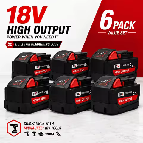 8.0Ah Replacement Battery Compatible with Milwaukee M18 18V 48-11-1850 48-11-1880, Li-ion Rechargeab