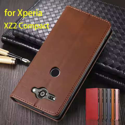 Leather Case for Sony Xperia XZ2 Compact 5.0" Flip Case Card Holder Holster Magnetic Attraction Cove