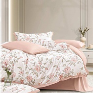 Sprei Katun Jepang Motif Bunga Pink Putih Shabby chic Garis Minimalis Custom Semua Size Murah - Gros