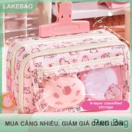 【LAKEBAO】 Phim Hoạt Hình Màu Hồng Capybara Bút Chì Lưu Trữ Túi Kawaii Hộp Bút Chì Công Suất Lớn Trườ