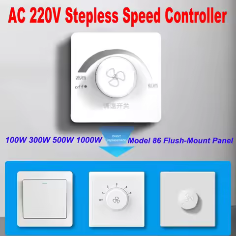 AC 220V Fan Dimmer Switch Stepless Speed Controller 100W 300W 500W 1000W 86-Type Wall Mounted for Ce