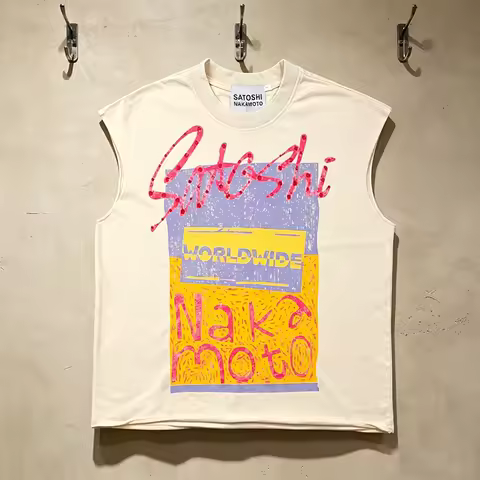 Men's Women's Clothing Satoshi Tank Top High Street Trend Brand Graphic Print Loose Cut Off Vest Bes