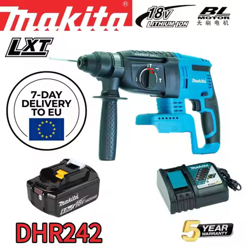 Makita DHR242 18V Cordless Rotary Hammer SDS Plus 24mm 3-Mode Professional Impact Drill Power Tool f