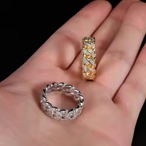 ESKEEM Hip Hop Men's Iced Out Bling Cubi Zirconia Cuban Link Ring Jewelry Men Accessories Party Gift