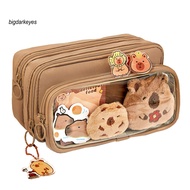 bigdarkeyes  Tough Fabric Pencil Case Travel Pencil Case Detachable Multi-layer Pencil Case with Cle