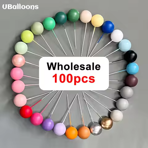 100Pcs Balls Cake Toppers 2-4cm Gold Silver Skin Brown Boho Balls Cake Topper for Birthday Wedding C