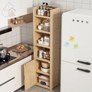 Kitchen Shelf Floor Solid Wood Household Multi-Functional Side Cabinet with Door Gap Seasoning Multi-Layer Cupboard Cupboard