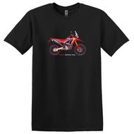 HONDA CRF300L Rally motorcycle T-shirt with technical details printed on the back.
