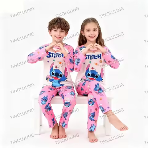 New Pajamas Boys Girls Pajamas Stitch Clothing Sets Kids Long Sleeve +Pant 2 Pieces Children Home Cl
