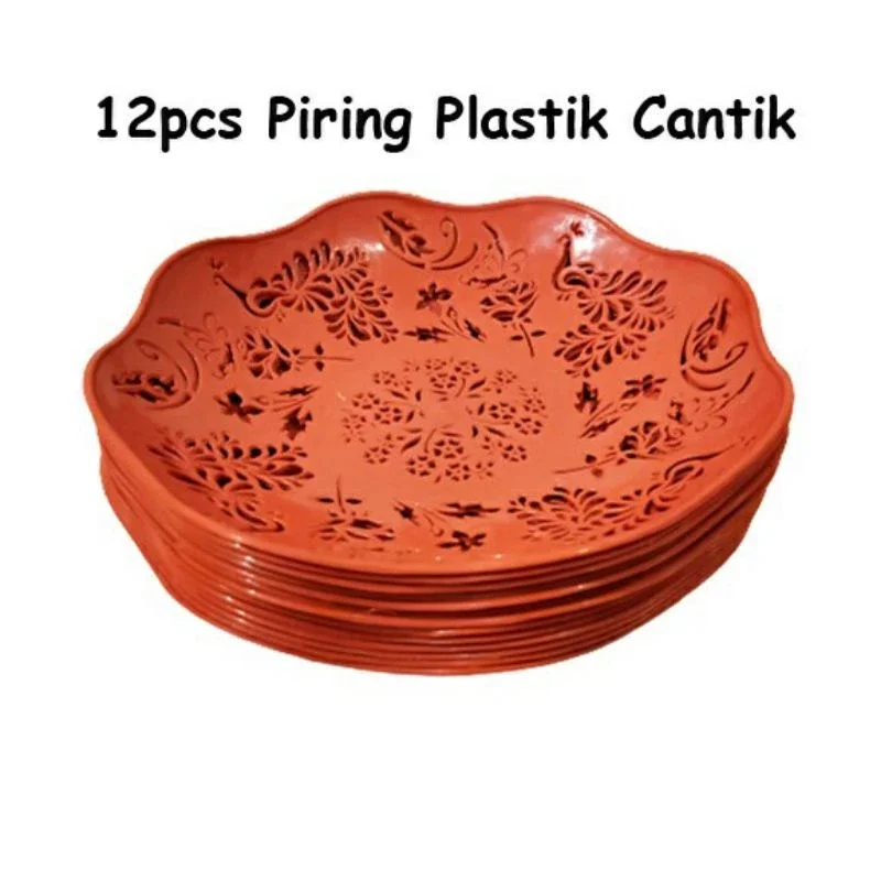 1 LUSIN (12PCS) Piring Plastik Makanan Motif Bunga Cantik isi 12biji