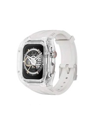 1入組冰川一體式透明蘋果手錶保護殼附帶錶帶，44/45/49mm相容，適用於蘋果手錶Ultra/S9/8/7/S6/5/4/Se