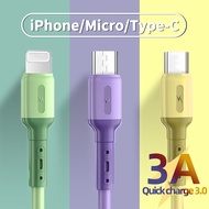 สายชาร์จซิลิโคน MicroUSB 3A สําหรับ samsung vivo xiaomi huawei android iPhone สมาร์ตโฟน Fast Charge Data Cable  ความยาว1.5เมตร A53