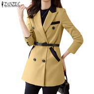 ZANZEA Women Korean Long-Sleeved Casual Double Breasted Loose Colorblocking Blazer