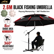WTHB 2.6M Fishing Umbrella 360° Adjustable Payung Mancing Payung Besar UV Protection Outdoor Camping
