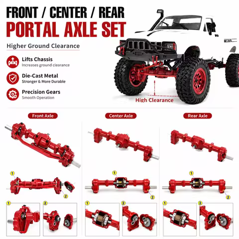For WPL C14 C24 C34 C44 C54 C64 C74 B16 B36 1/16 RC Crawler Full Metal Front Center Rear Axle Gear P