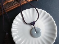 天然緬甸玉翡翠 烏雞帶綠底質細緻 平安扣 項鍊 禮物 水墨風