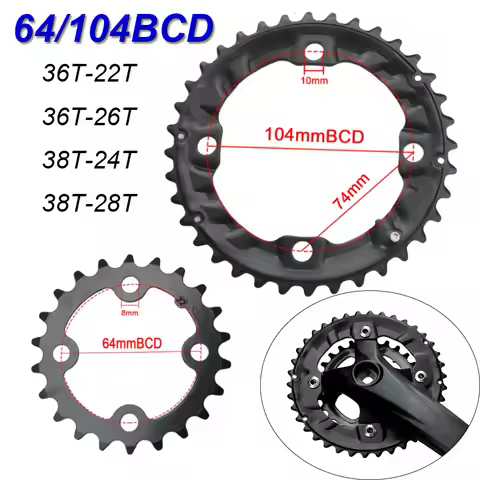 104/64BCD Bicycle Crankset Sprockets 22/24/26/28/36/38T MTB Chainring 10S Mountain Bike Double Chain