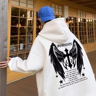 【M-8XL】Mens Winged Cross Print Long Sleeve Hoodie Fashion Retro Large Pullover Hip Hop Loose Jacket