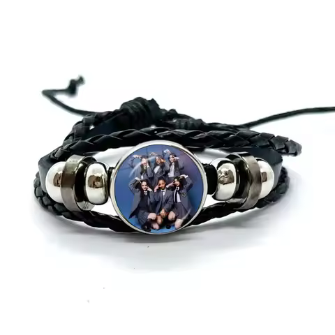 K- KATSEYE Creative Multilayer Braided Bracelet Katseye Korean Girl Band Glass Cabochon Handmade Bla
