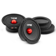 DS18 Pair 6.5" Speakers with Foam Speaker Rings, Midrange, Red Aluminum Bullet, 480W Max, 4 Ohm Qual