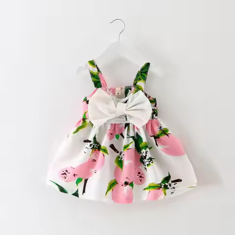 2023 Summer Baby Girl Dress Lemon Print Newborn Infant Dresses Christening Gowns Princess Birthday D
