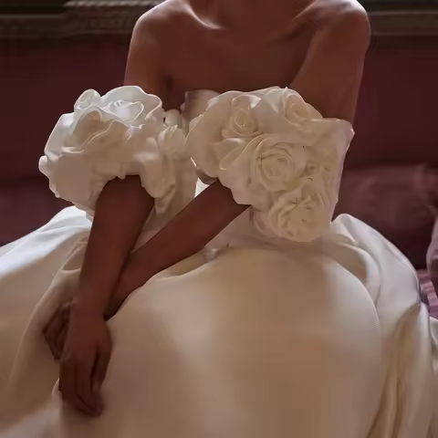Romantic Satin 3D Flower Detachable Sleeve Wedding Formal Accessorie Fashion Bridal Fingerless Glove
