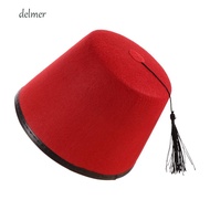 DELMER Felt Fez Cap, Round Moroccan Hat Tarboosh Fez Hat, Costume Accessories Red Color Ottoman Brea
