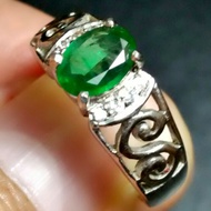 Cincin Perak Batu Zamrud Zambia Asli - Natural Emerald Ring CZ12
