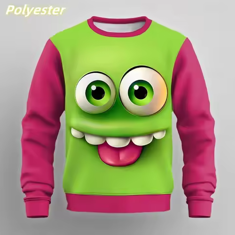 Cartoon Face Pattern Hoodie For Men Funny 3D Printed Pullover Autumn Street Long Sleeve O-Neck Hoodi
