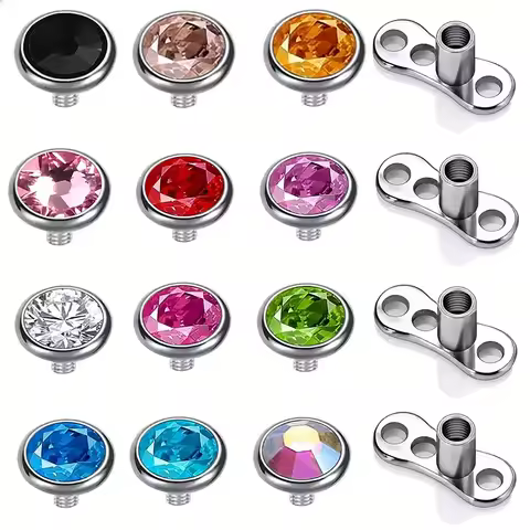1 Pc Surgical Steel Skin Diver Dermal Anchor Tops Base Clear Zirconia Surface Piercing 3/4/5/6mm