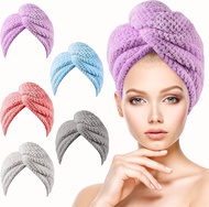 5 Pack Microfiber Hair Towel Hair Towel Wrap for Women 5 Colors Hair Turban Towel Hair Drying Towels