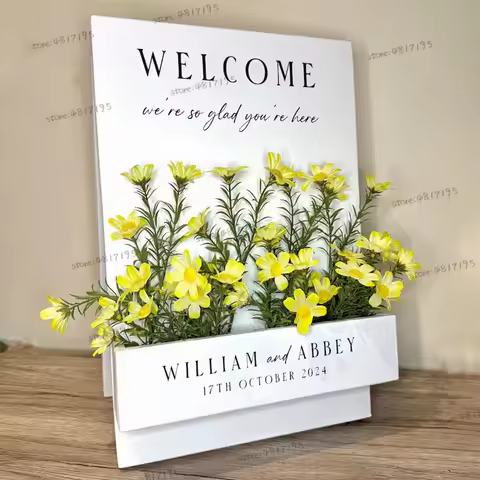 Flower Box Welcome Sign Decal Wedding Flower Box Welcome Sign We Are So Glad You Are Here Sign Perso