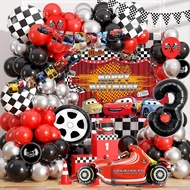 81pcs/set McQueen Racing Car Theme Black Red Metallic Balloons with 32inch Black Number Balloons for