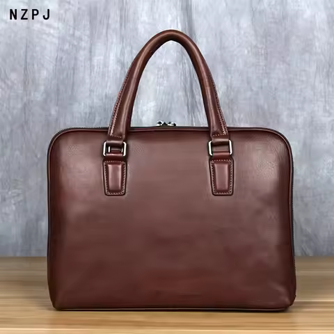 Vintage Men's Briefcase Top Layer Cowhide Casual Handbag Leather Business Shoulder Messenger Bag Bro