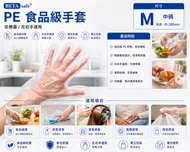食品级-PE手套 中碼 280mm｜聚乙烯材質｜可接觸食品｜左右手通用｜醫療用非無菌｜防護衛生拋棄式手套100隻裝｜有效期：2030-01-01