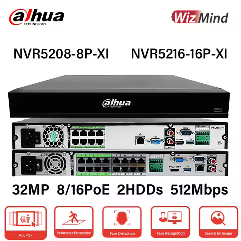 Dahua WizMind NVR 8CH 16CH PoE 4K Smart Ai Video Recorder NVR5208-8P-XI NVR5216-16P-XI H.265+ EPTZ A