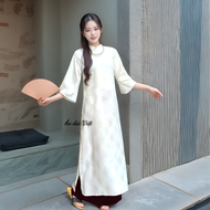 Áo dài cách tân nữ gấm thọ dơi loại 1 tết 2025 dáng suông xưa màu trắng may sẵn cao cấp