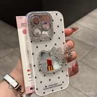 [Quick Shipment] Light Luxury Flashing Diamond Lens KT Cat Mirror 16promax Phone Case 15 2 in 1 14 P
