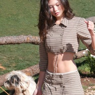 KANGSOOSTORE Long Sleeve Crotop Turn-down Collar Set + KANGSOOSTORE Short A-Line Skirt, High Quality