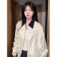 เสื้อแจ็คเก็ตเบสบอลคอปกสีบล็อกผู้ชาย American Corduroy Workwear Jacket Cleanfit Autumn Barn Style Sh