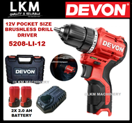 DEVON 12V 50Nm Cordless Drill Driver 5208-Li-12 Dual Speed Brushless Motor