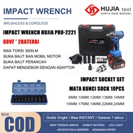 HUJIA Impact full set murah Pro-2221 Cordless Impact Wrench impact baterai 88Vf impek torsi besar 350NM Impact pembuka buat motor Bor tangan tanpa kabel Untuk melepas dan memasang baut ban baut mesin CVT baut perancah.BISA COD!