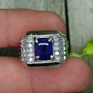 Cincin Batu Permata Asli Natural Blue Safir Top Kristal Super Mewah
