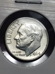 (美國精鑄銀幣) 1964 美國羅斯福總統one dime銀幣 一枚