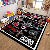 Rock Band Themed Trendy Printed Rug, All-over Print of Classic Rock Logos, Suitable for Children's G