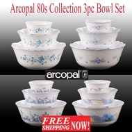 ARCOPAL 3 PC BOWL SET VINTAGE DESIGN 80s REPLACEMENT AND COLLECTION