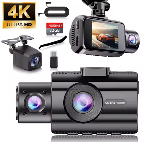 Dash Cam for Cars 3 Channel Car DVR 4K Camera Video Recorder Front and Rear Inside View Camera for V