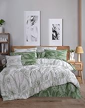 Nuit Des Rêves 100% Cotton Ranforce Single Quilt Cover Set, White & Green, 135 x 200 cm Duvet & 80 x