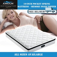 Amour Brand 10 INCH Pocket Spring Mattress Memory Foam Top Single/Super Single/Queen/King Size