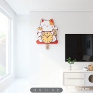 Cute Lucky Cat Wall Clock Creative Clock High-End Feeling Wall-Hanging Household Entrance Background